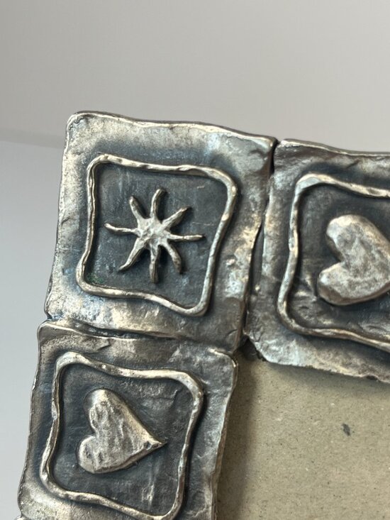 1990s Pewter Hearts and Stars Frame Geometric Celestial Embossed Vintage Decor - Picture 7 of 9